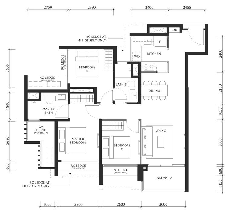 The Serra Residences Type C2 floor plan, 3-Bedroom, District 11 (draft)