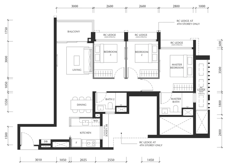 The Serra Residences Type C3 floor plan, 3-Bedroom, District 11 (draft)