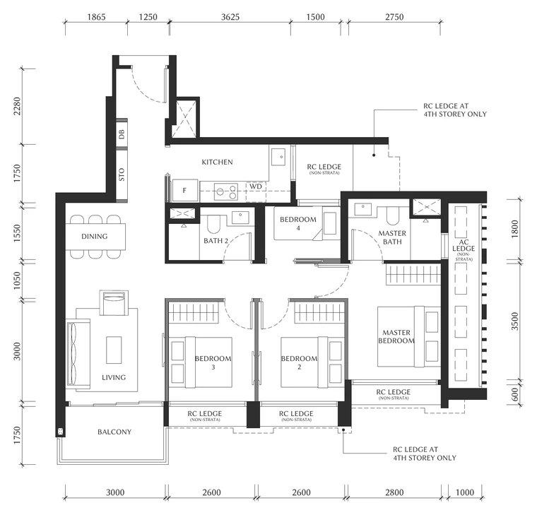 The Serra Residences Type D1 floor plan, 4-Bedroom, District 11 (draft)