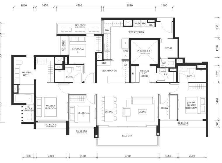 The Serra Residences Type D4 floor plan, 4-Bedroom Premium with Private Lift, District 11 (draft)
