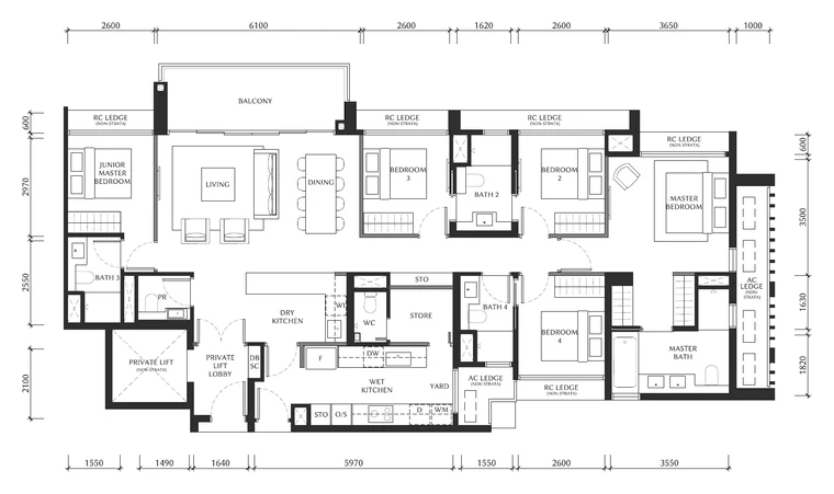 The Serra Residences Type E floor plan, 5-Bedroom Premium with Private Lift, District 11 (draft)