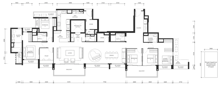 The Serra Residences Type PH1 floor plan, Penthouse, District 11 (draft)